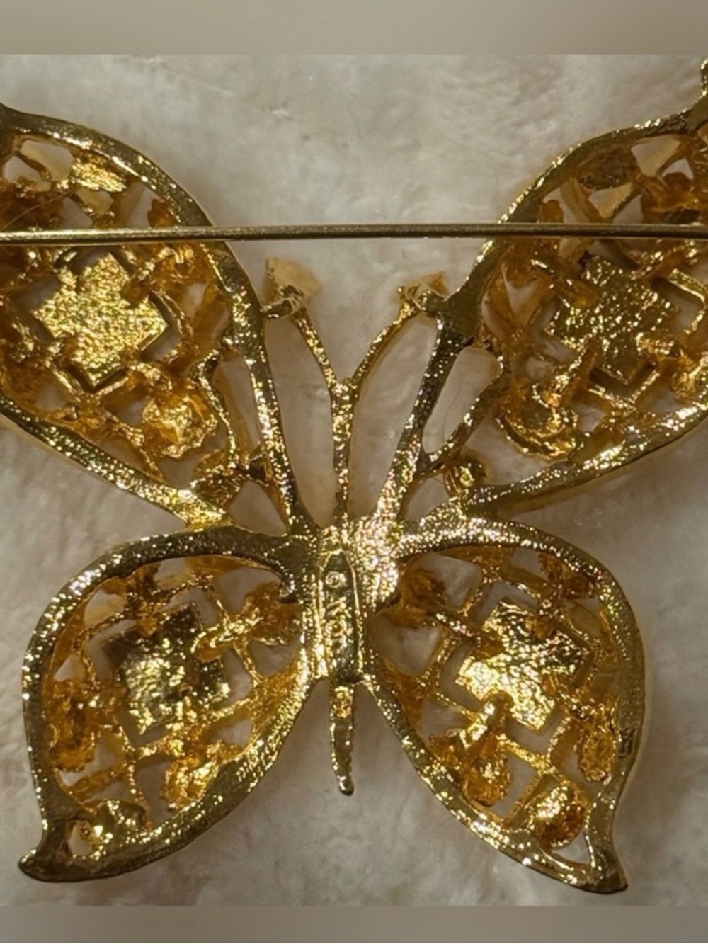 Avon Gold Tone Butterfly Brooch with Red Green Blue Faux Pearl Accents - Picture 5 of 6